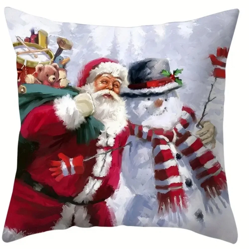 4pcs/set Snowman Christmas Pillowcase 17.72 X 17.72 Inches